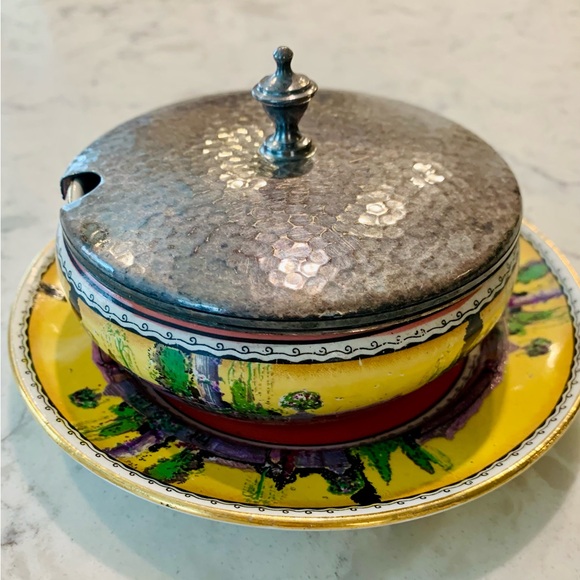 Royal Winton Grimwades Vintage Ceramic Sugar Bowl Set w/ Metal Lid - Picture 2 of 9